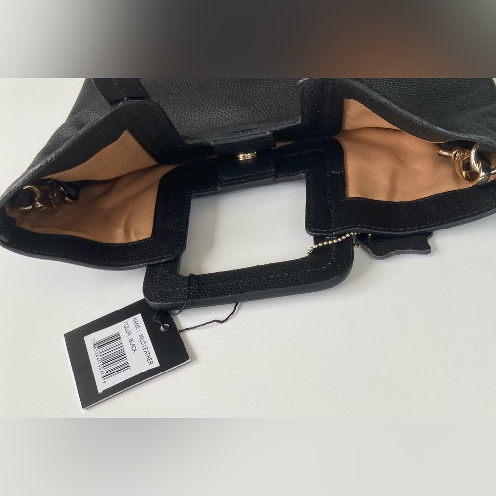 TMRW Studio Milo Black Leather Fold Over Clutch Crossbody Handbag - Picture 10 of 13